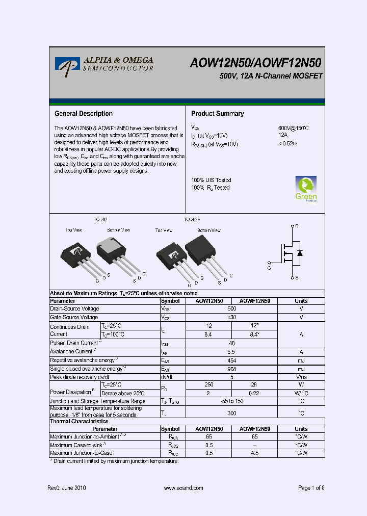 AOWF12N50_7742590.PDF Datasheet