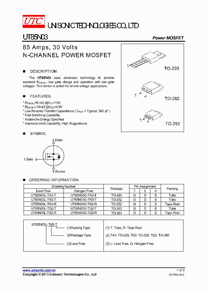 UT85N03L-TN3-T_7854550.PDF Datasheet