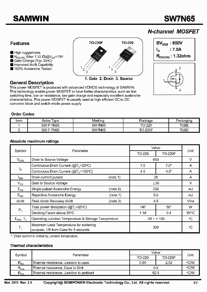SWF7N65_7857525.PDF Datasheet