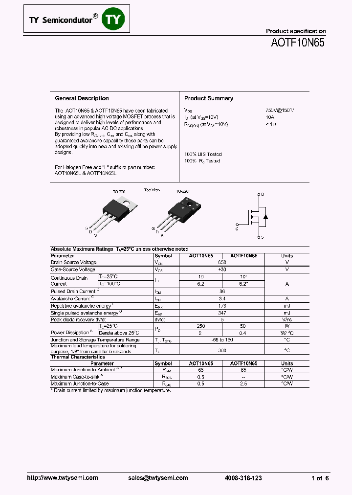 AOTF10N65_7816793.PDF Datasheet