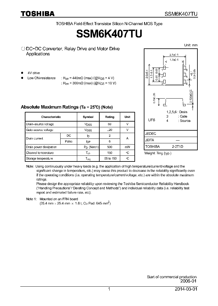 SSM6K407TU_7876284.PDF Datasheet