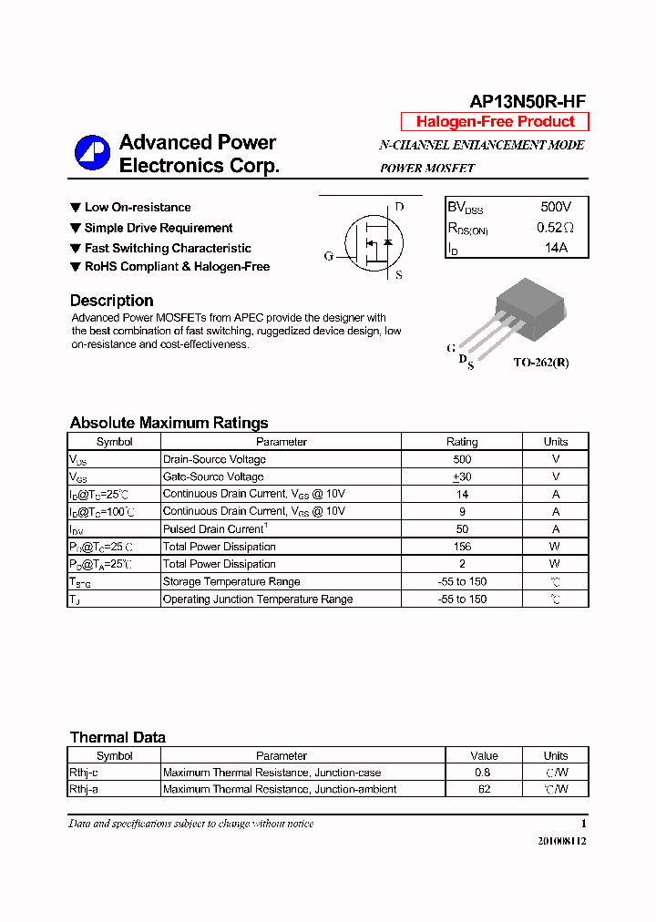 AP13N50R-HF14_7908789.PDF Datasheet