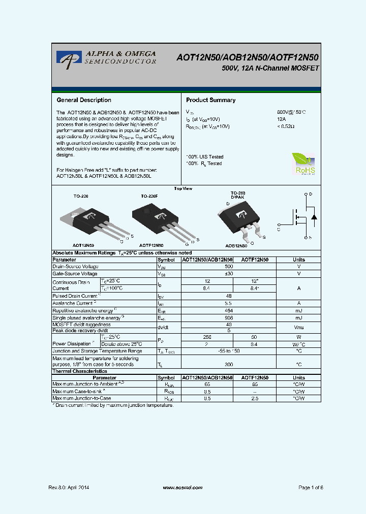 AOB12N50L_7937941.PDF Datasheet