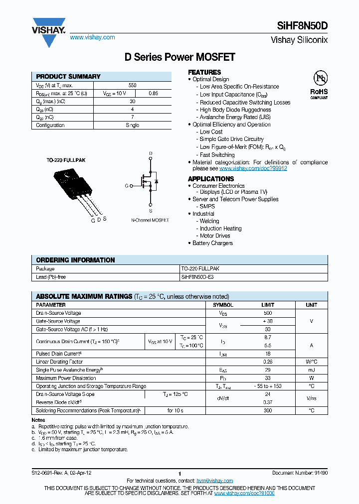 SIHF8N50D_8029931.PDF Datasheet