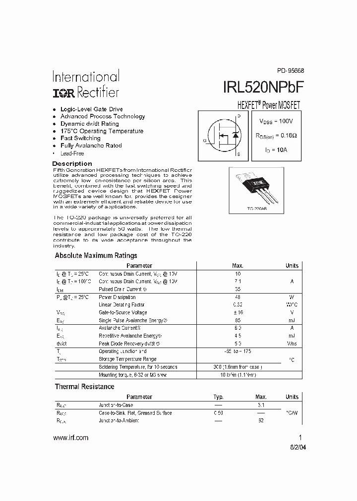 IRL520NPBF_8057706.PDF Datasheet