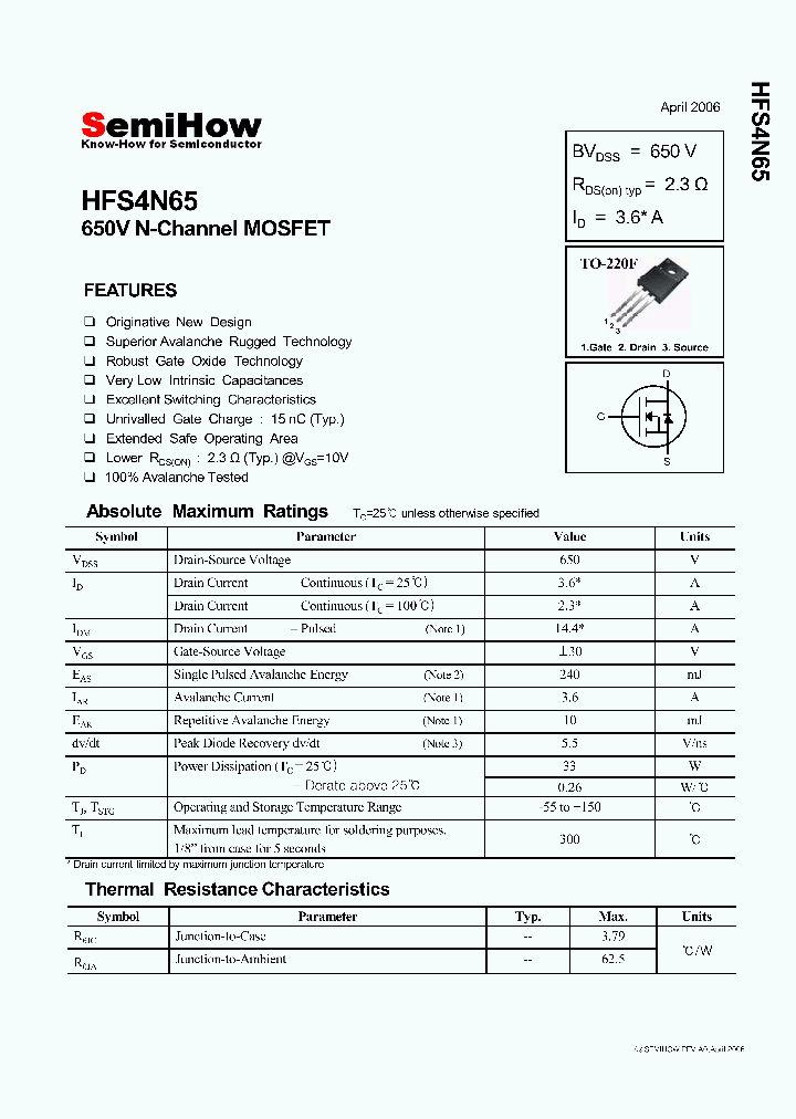 HFS4N65_8122215.PDF Datasheet