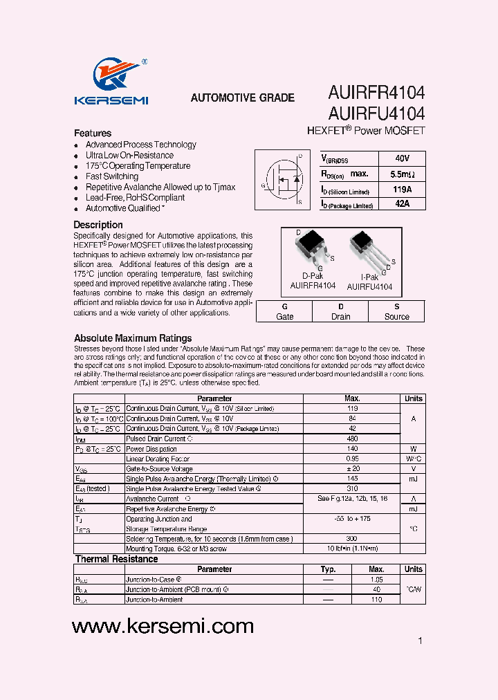 AUIRFR4104_8190707.PDF Datasheet