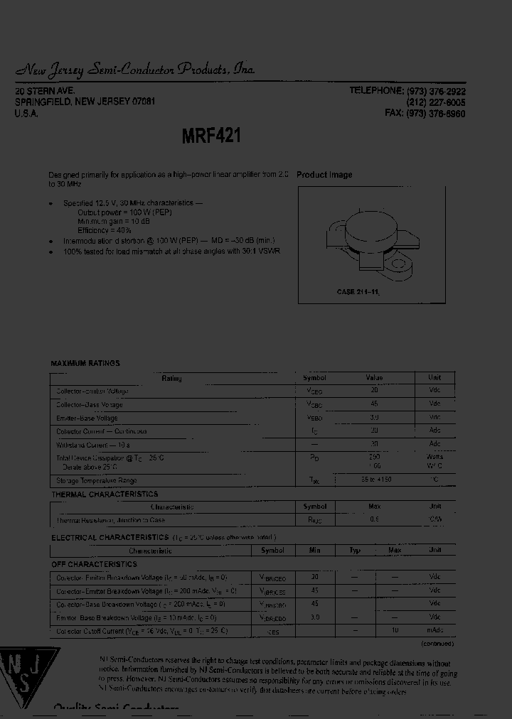 MRF421_8201245.PDF Datasheet