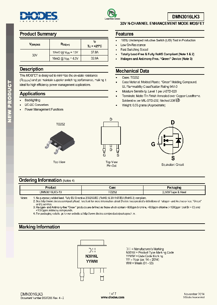 DMN3016LK3-15_8233922.PDF Datasheet