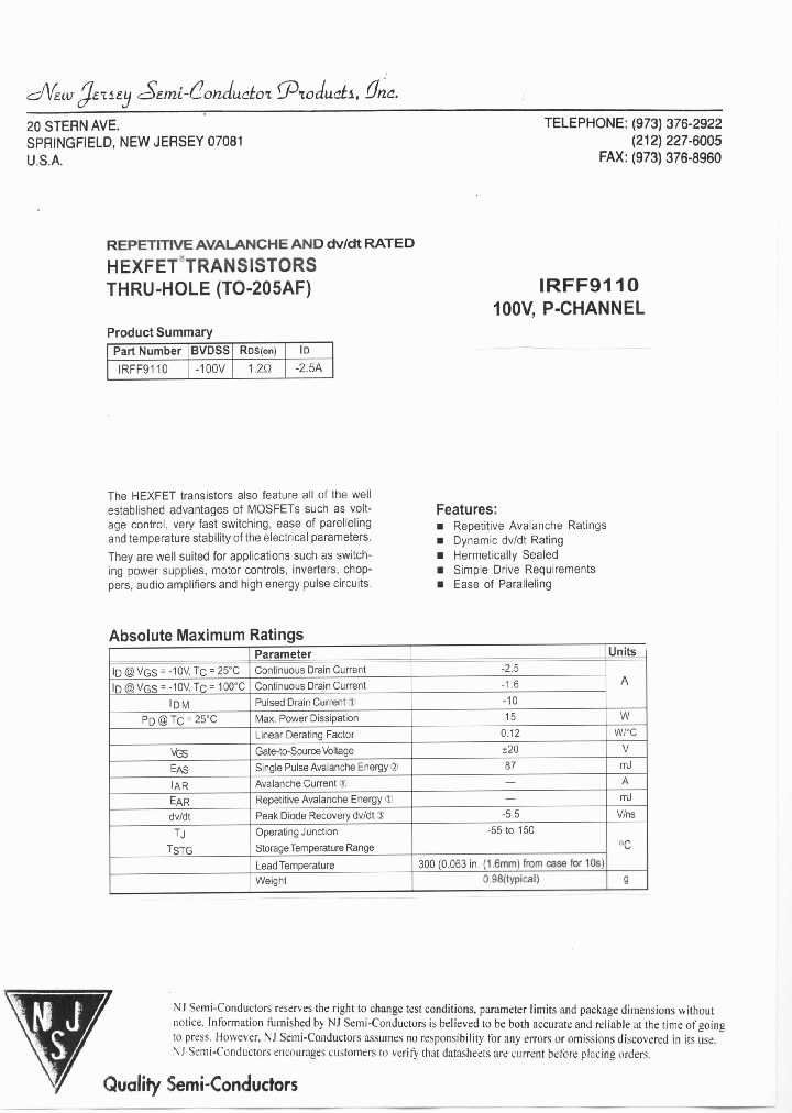 IRFF9110_8237879.PDF Datasheet