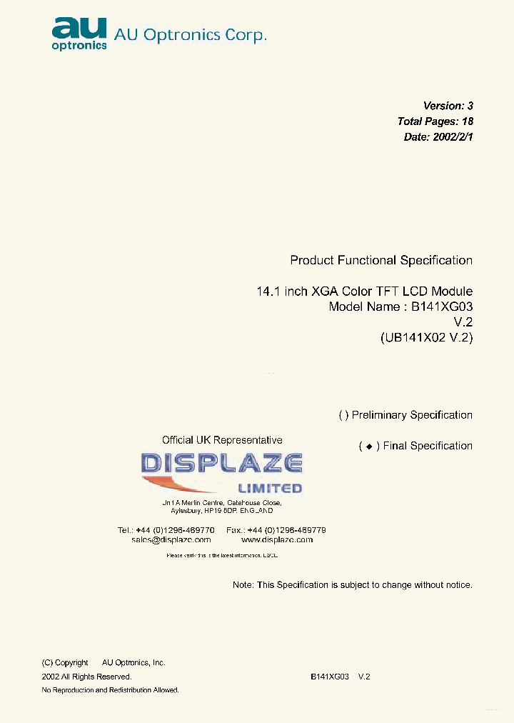 B141XG03-V2_7862322.PDF Datasheet
