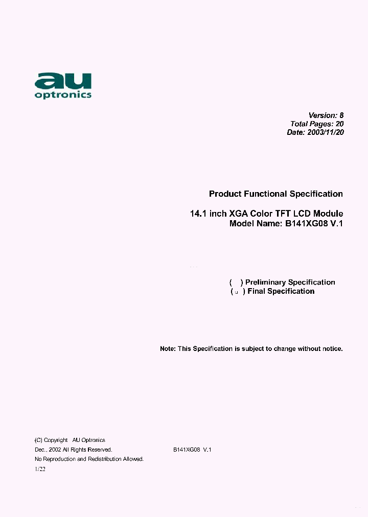 B141XG08-V1_7863058.PDF Datasheet