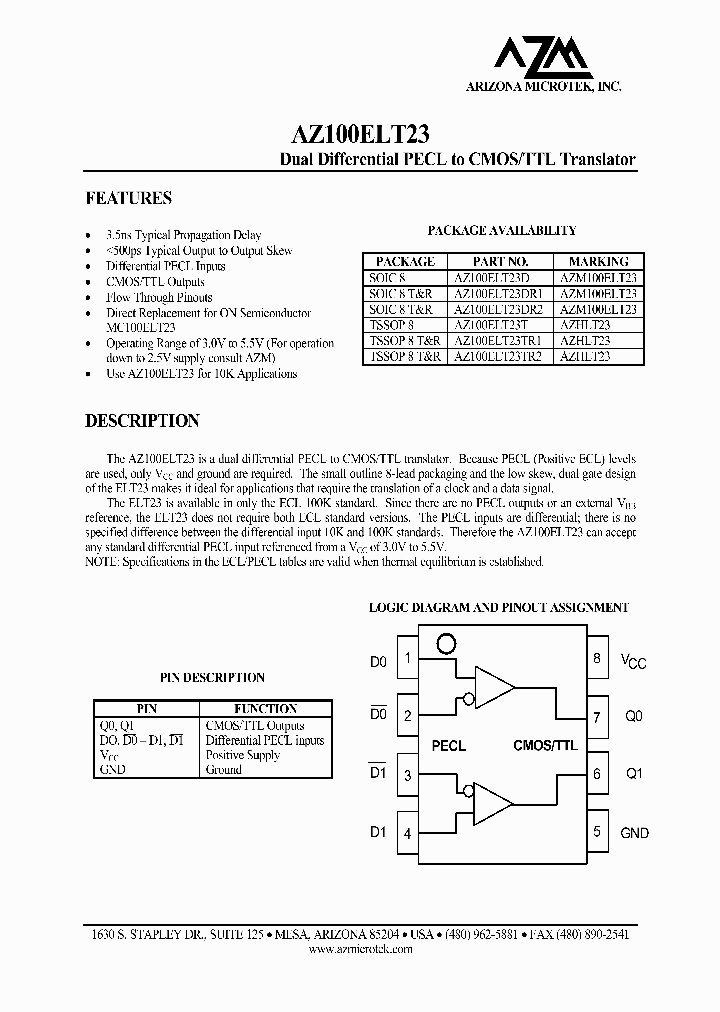 AZ100ELT23DR1_8287182.PDF Datasheet