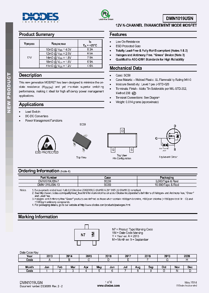 DMN1019USN_8287805.PDF Datasheet