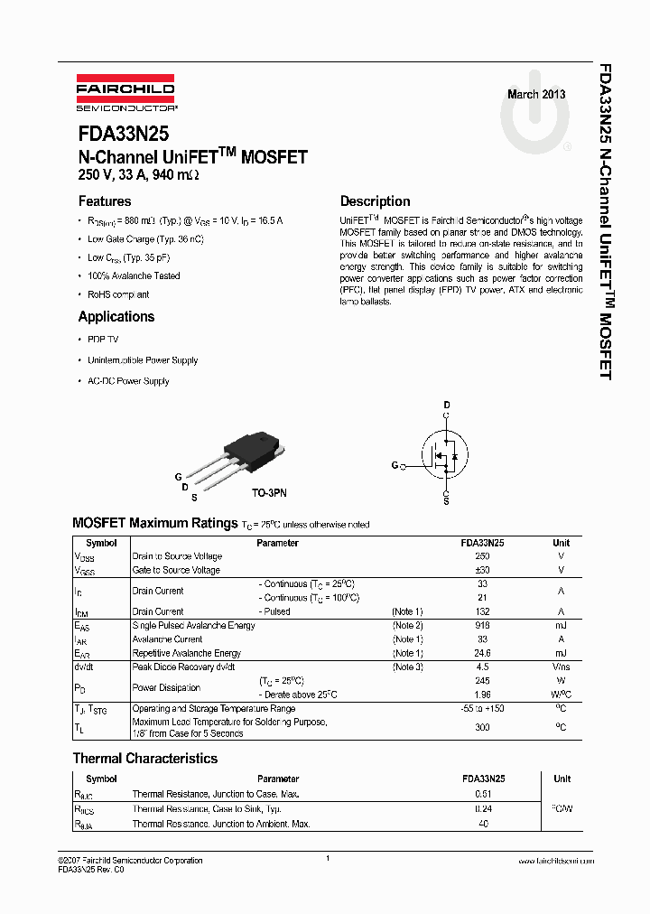 FDA33N25_8290030.PDF Datasheet