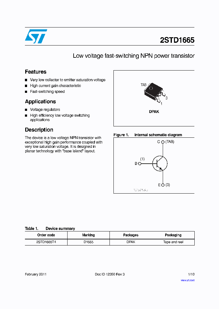 2STD1665T4_8293677.PDF Datasheet