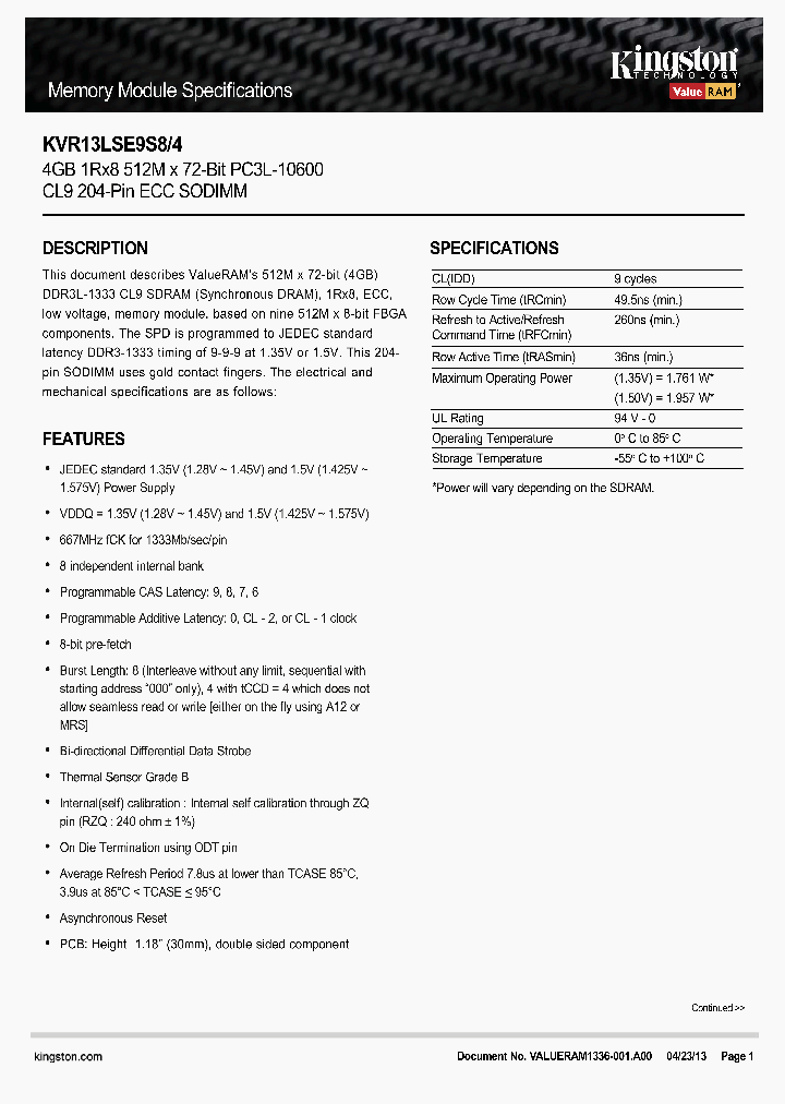 KVR13LSE9S8-4_8334850.PDF Datasheet