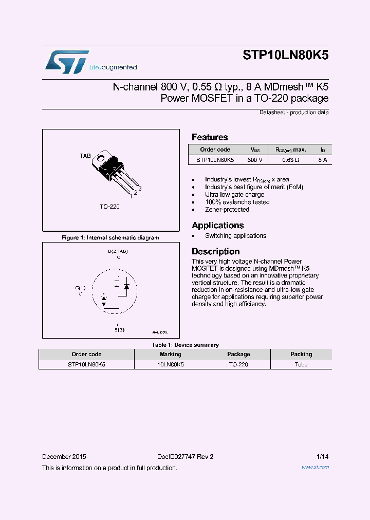 STP10LN80K5_8335070.PDF Datasheet