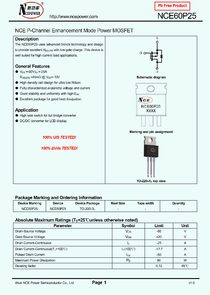 NCE60P25_8341785.PDF Datasheet