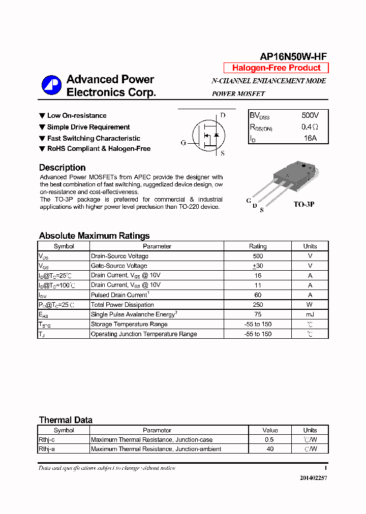 AP16N50W-HF-14_8345925.PDF Datasheet