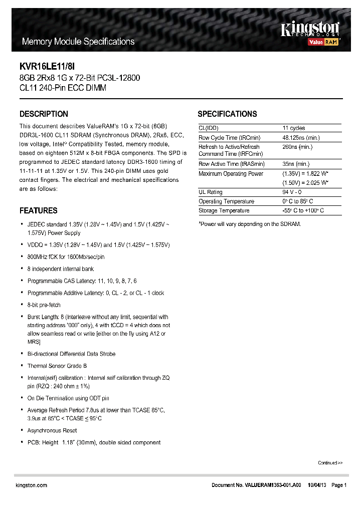 KVR16LE11-8I_8355594.PDF Datasheet