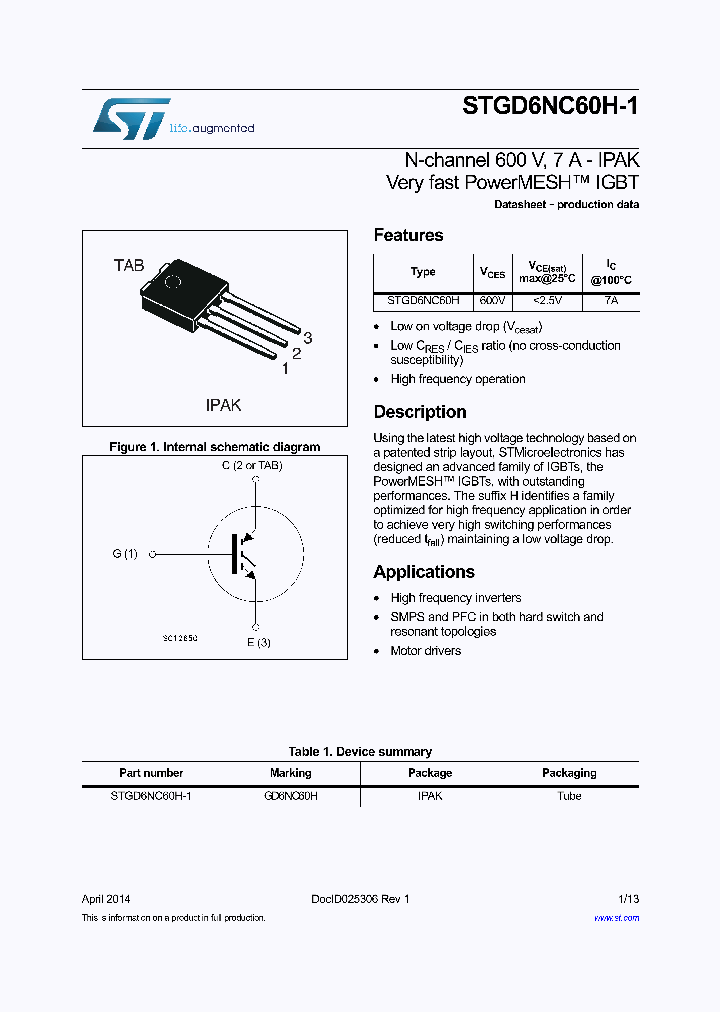 STGD6NC60H-1_8370153.PDF Datasheet