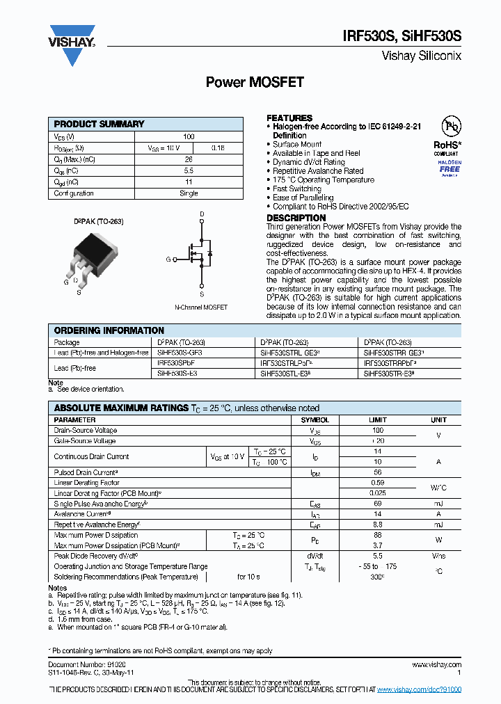 SIHF530S_8394910.PDF Datasheet