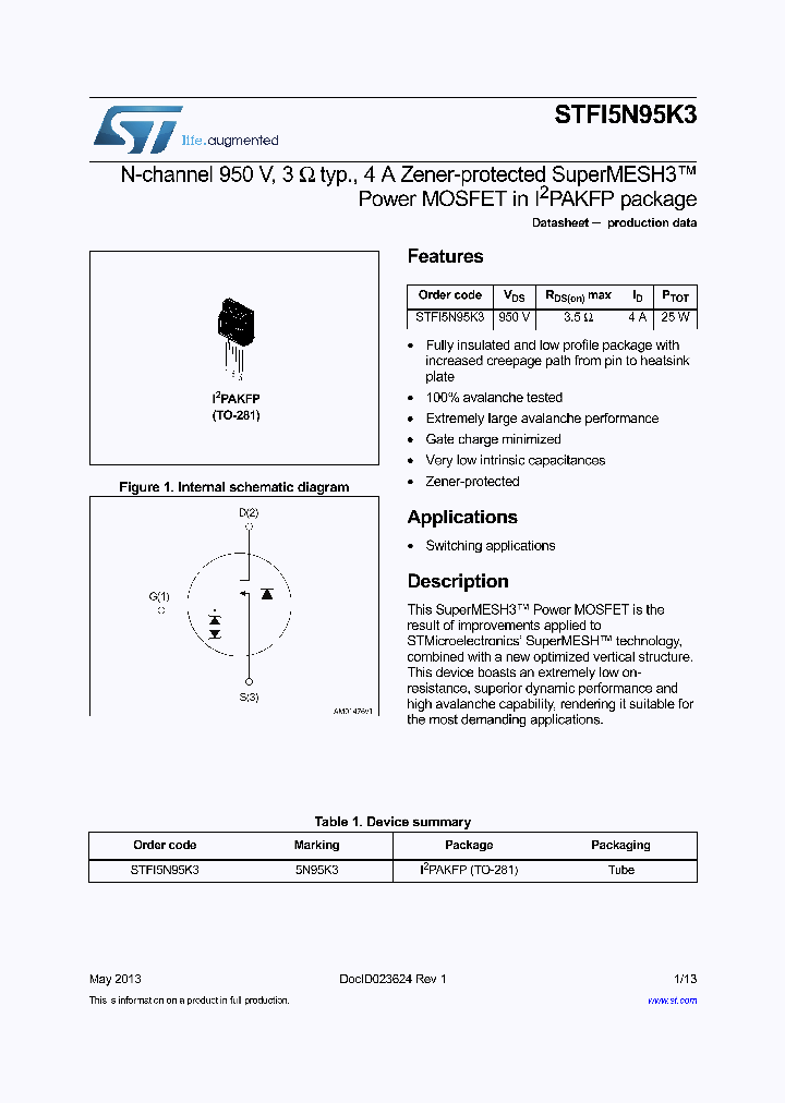 STFI5N95K3_8398989.PDF Datasheet