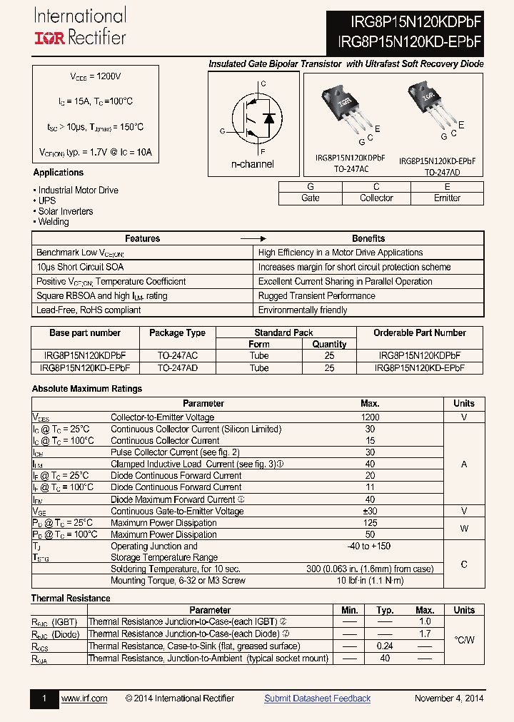 IRG8P15N120KDPBF_8407088.PDF Datasheet