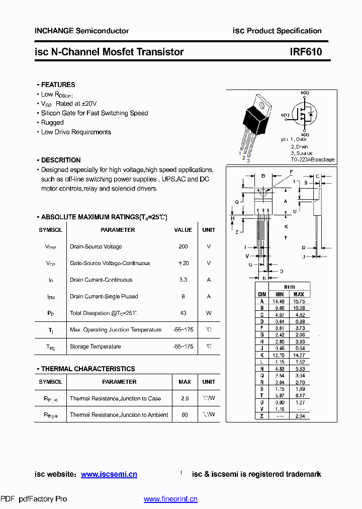 IRF610_8598748.PDF Datasheet