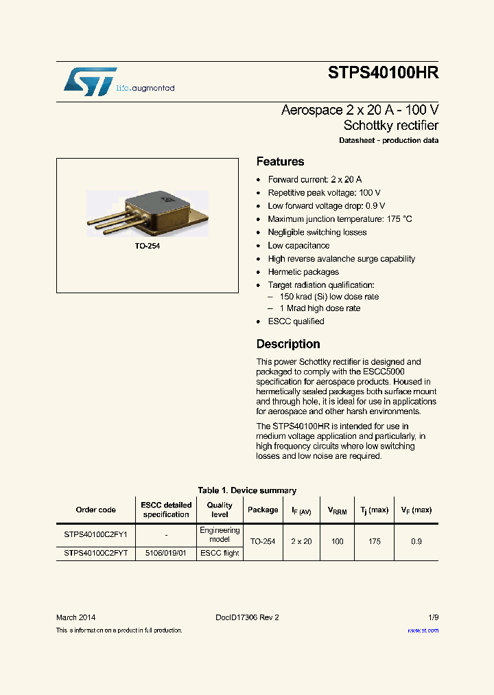 STPS40100C2FYT_8606606.PDF Datasheet