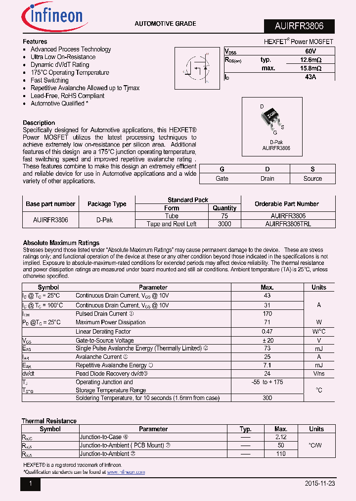 AUIRFR3806_8614919.PDF Datasheet