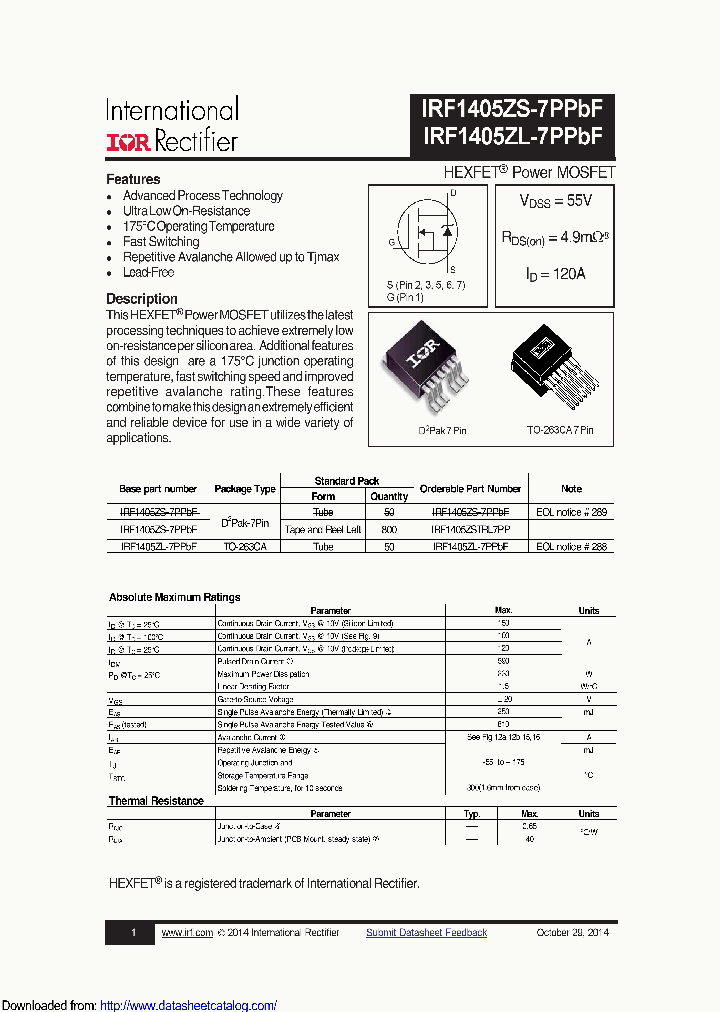 IRF1405ZL-7PPBF_8645577.PDF Datasheet