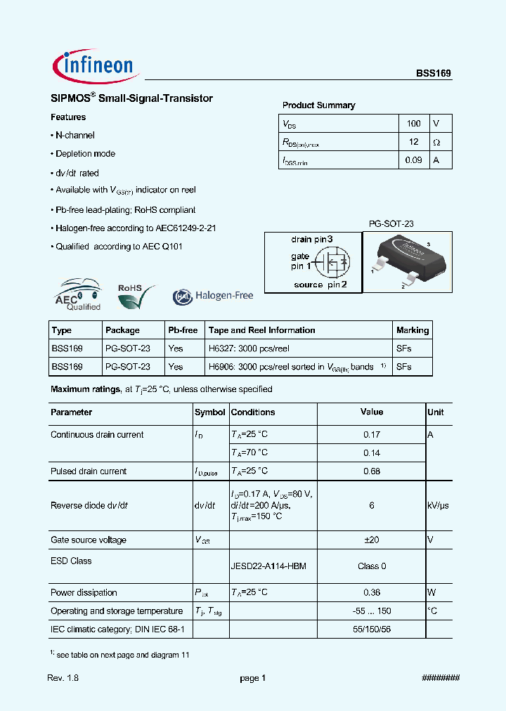 BSS169-H6327_8649308.PDF Datasheet