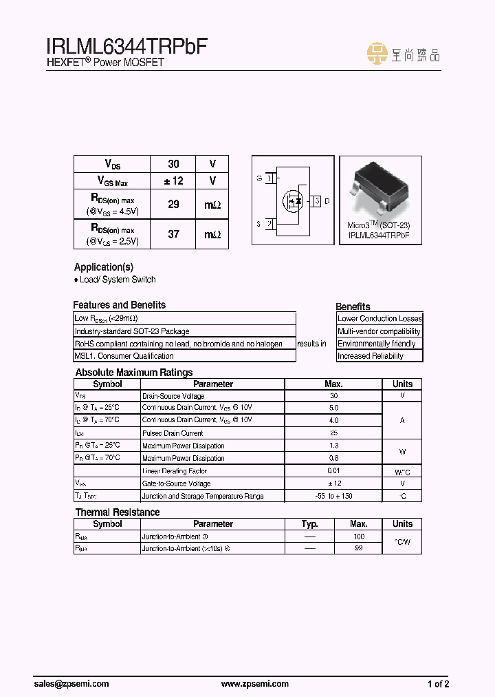 IRLML6344TRPBF_8699459.PDF Datasheet