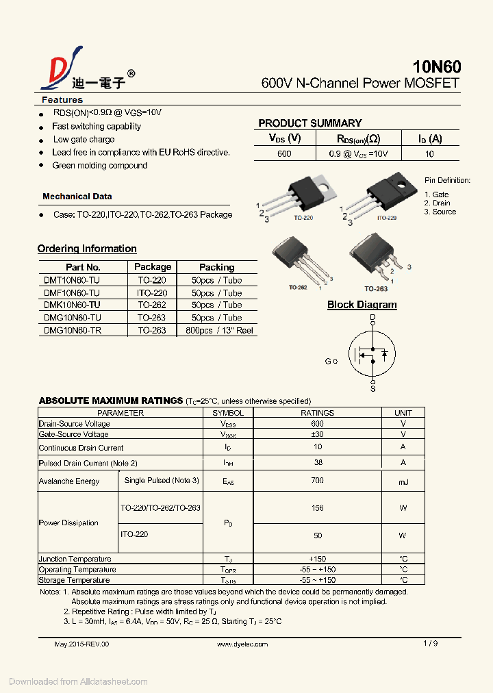 DMG10N60-TR_8771946.PDF Datasheet