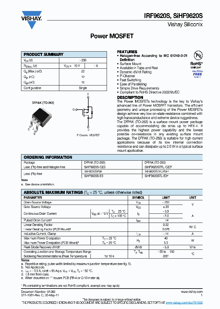 IRF9620SPBF_8824396.PDF Datasheet