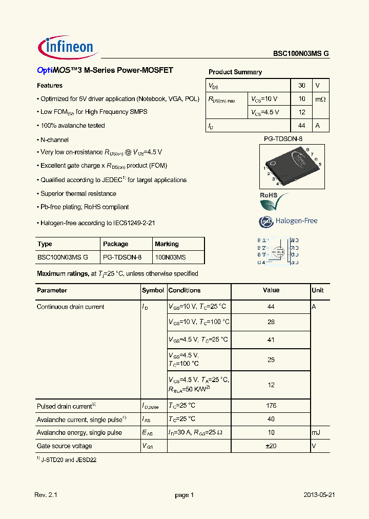 BSC100N03MSG-13_8839559.PDF Datasheet