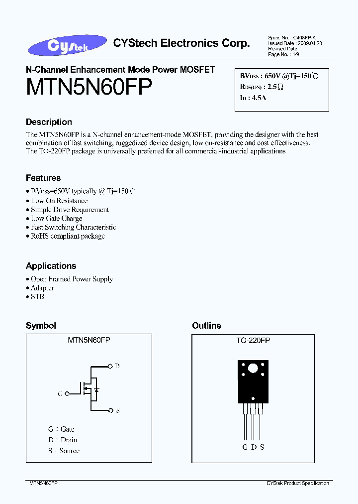 MTN5N60FP_8867495.PDF Datasheet