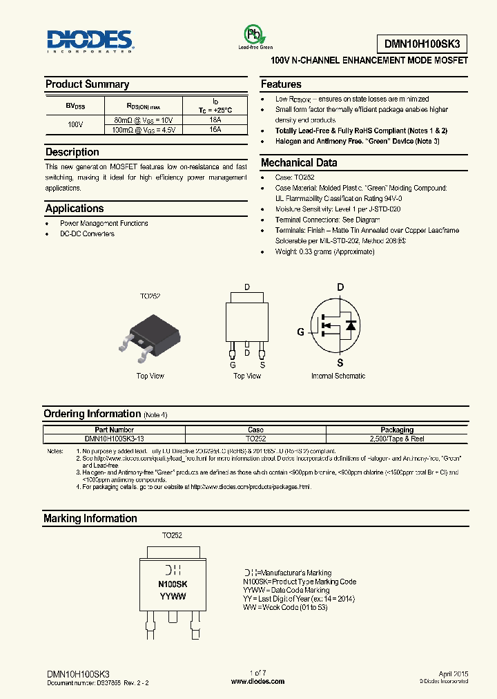 DMN10H100SK3_8892169.PDF Datasheet