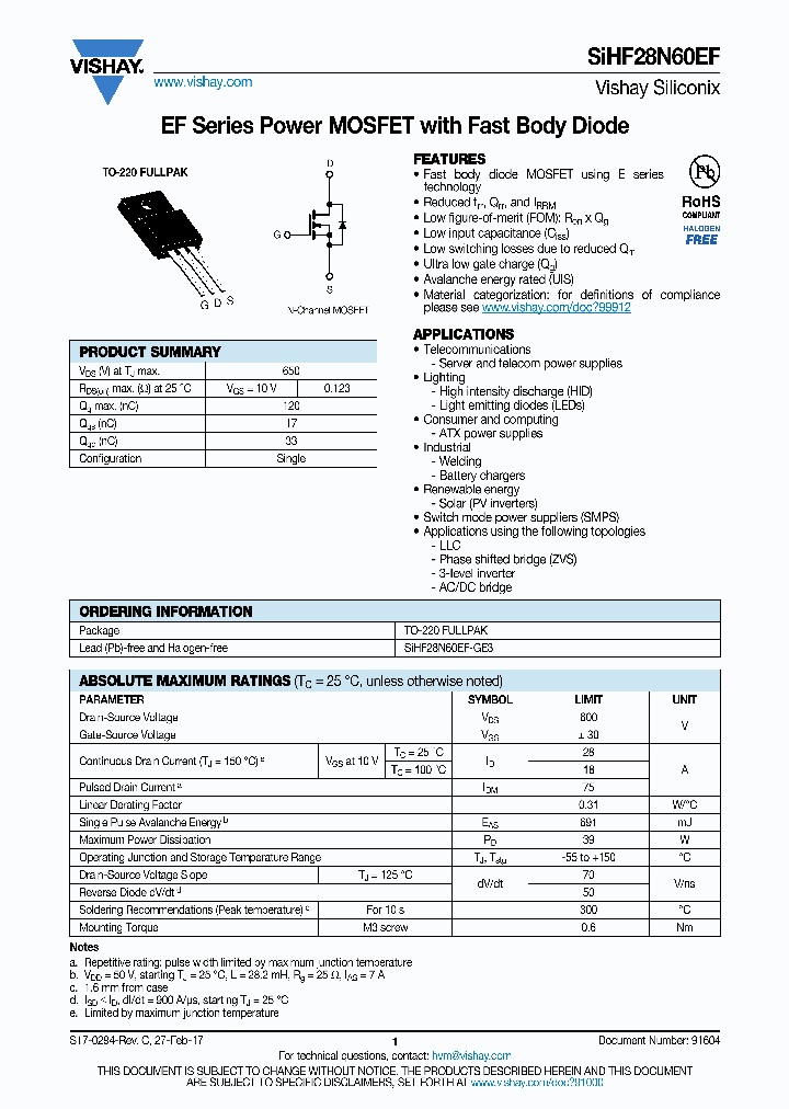 SIHF28N60EF_8935415.PDF Datasheet