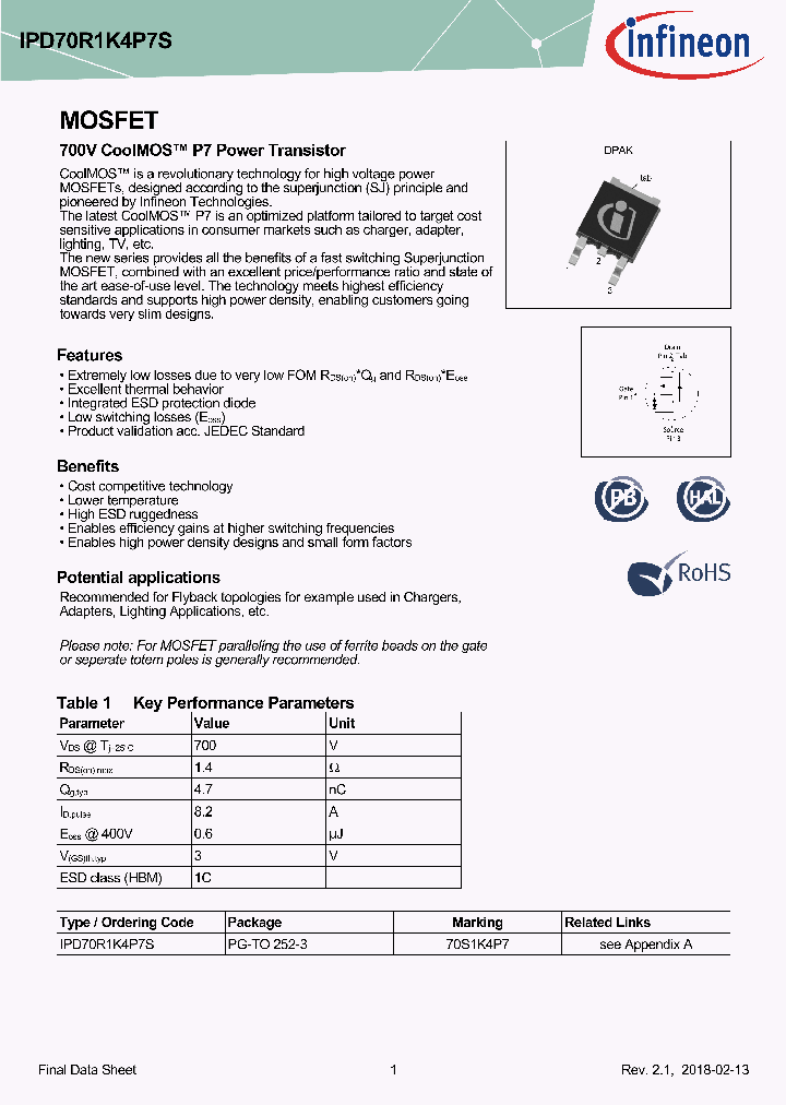 IPD70R1K4P7S_8959984.PDF Datasheet