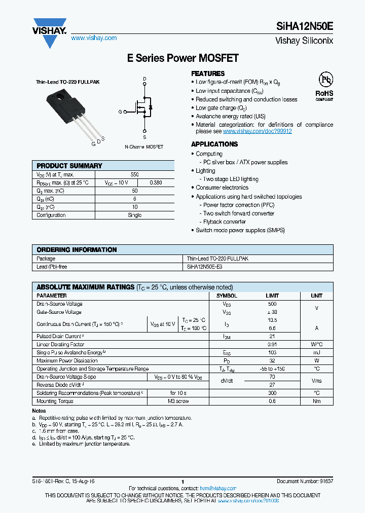 SIHA12N50E_8960008.PDF Datasheet