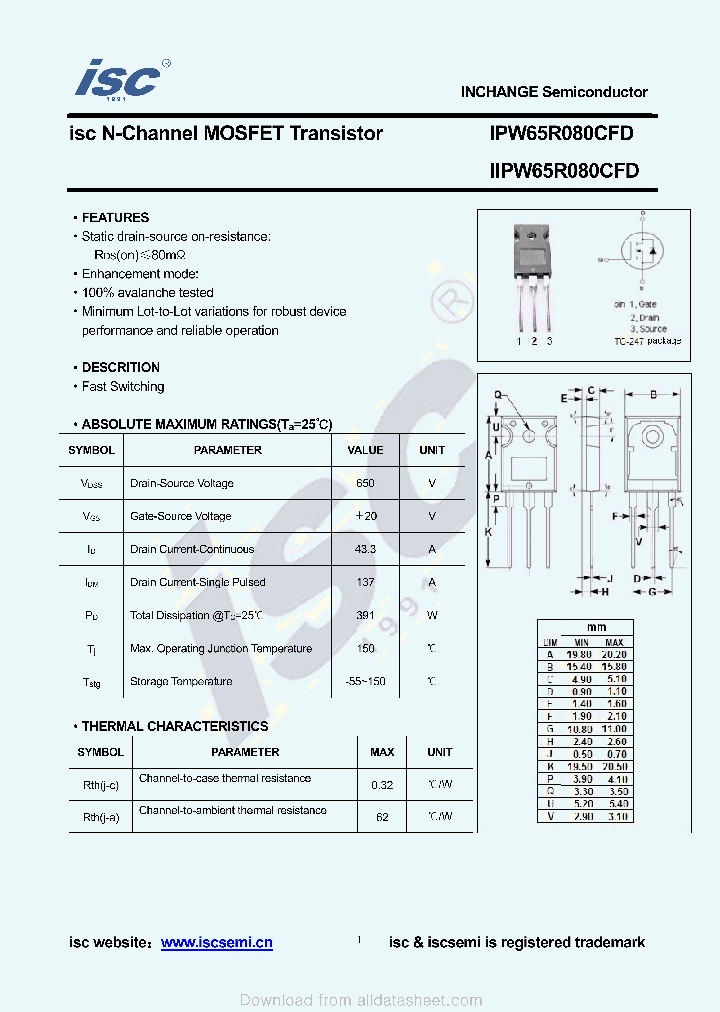 IPW65R080CFD_8963912.PDF Datasheet