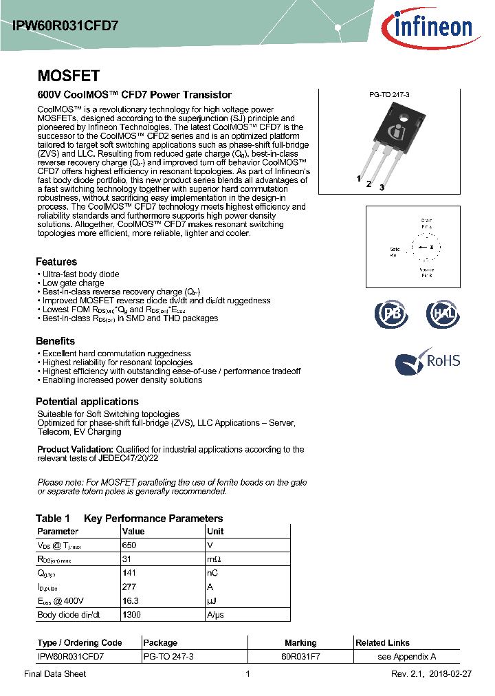 IPW60R031CFD7_8981448.PDF Datasheet