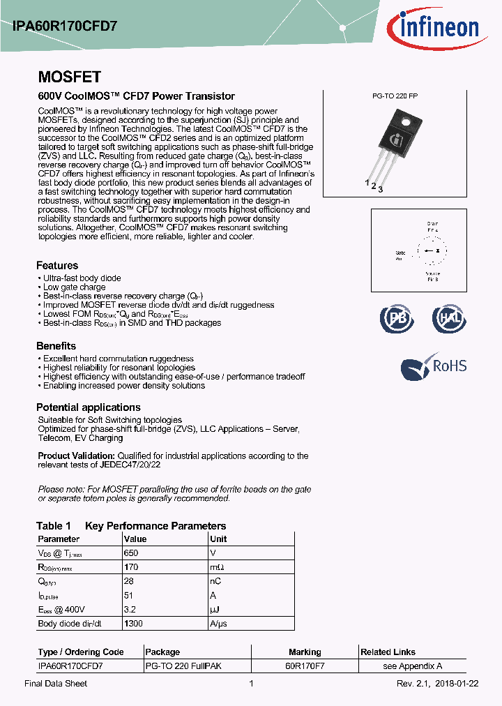 IPA60R170CFD7_8982466.PDF Datasheet
