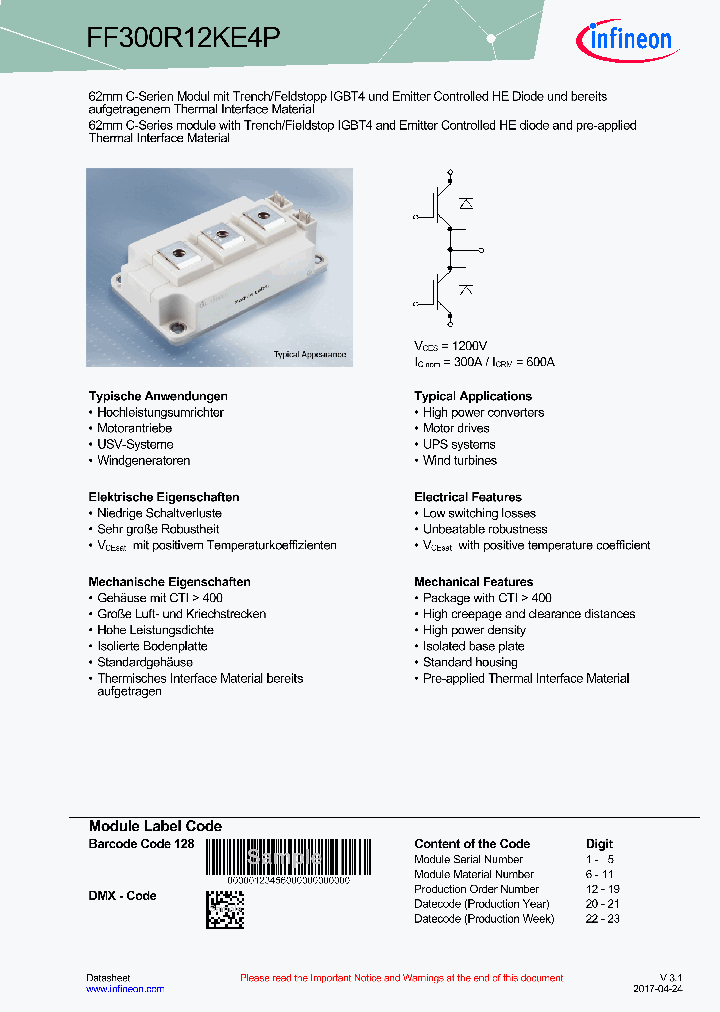 FF300R12KE4P-17_8984583.PDF Datasheet