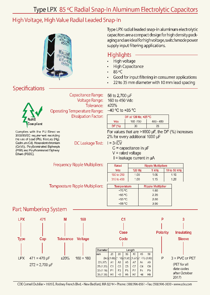 LPX101M400A3P3_8989913.PDF Datasheet