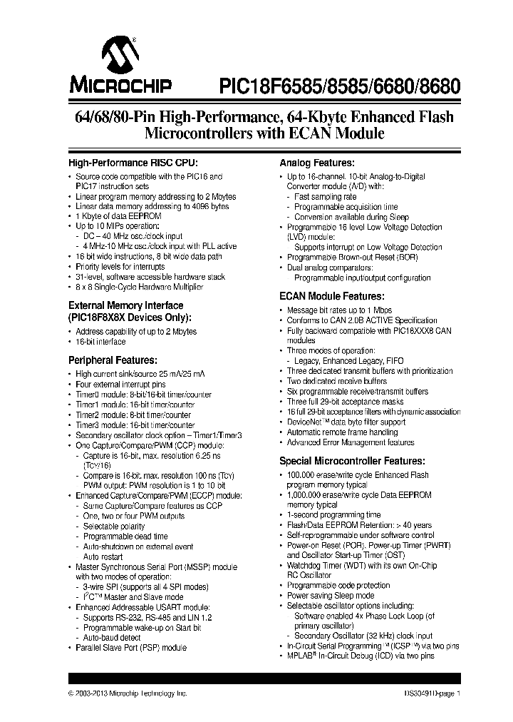 PIC18F8680-IPTGVAO_9003219.PDF Datasheet