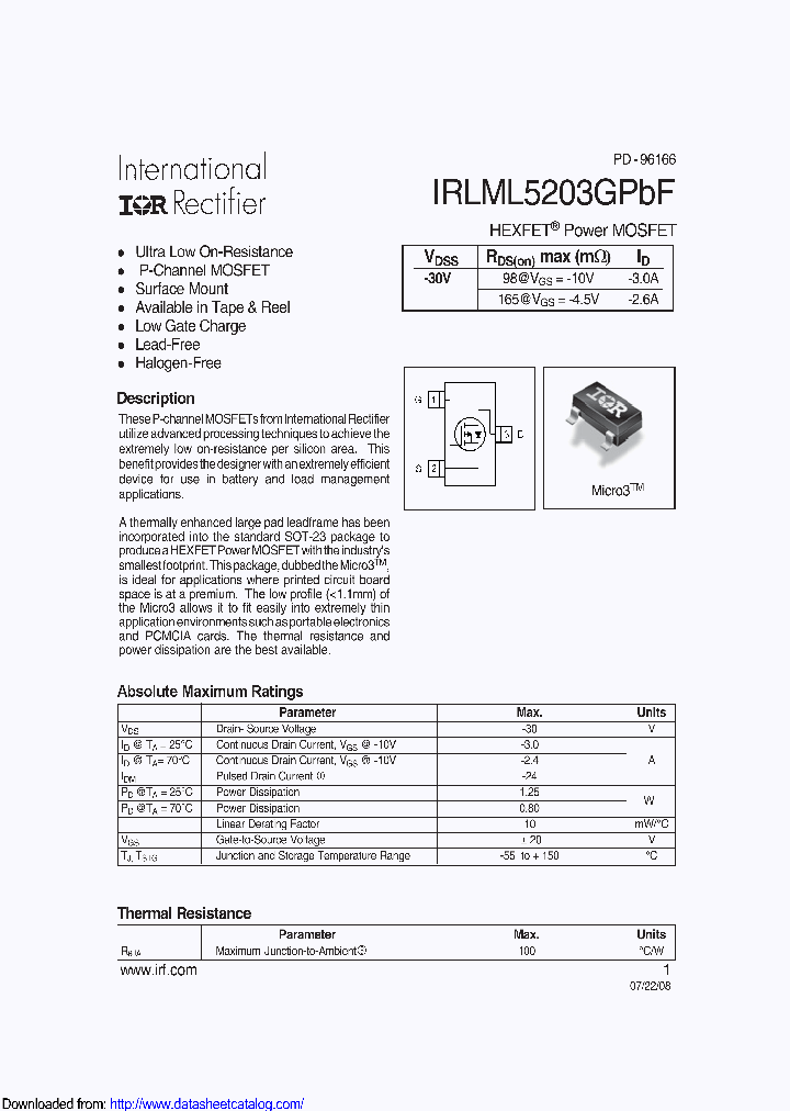 IRLML5203GPBF_9006045.PDF Datasheet